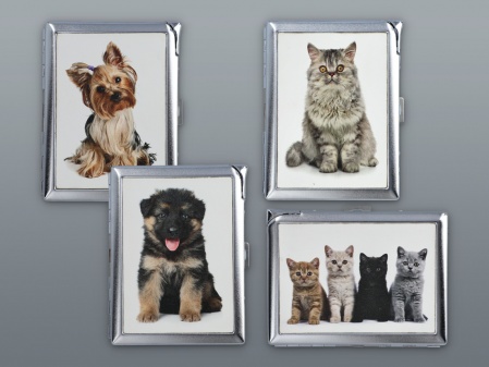 CIGARETTE CASE WITH LIGHTER - DOGS AND CATS